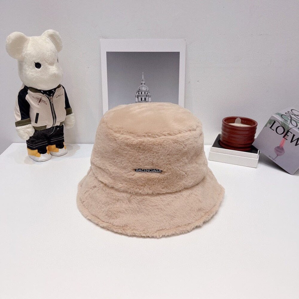 Balenciaga Faux Fur Bucket Hat in Beige - Picture 5 of 7